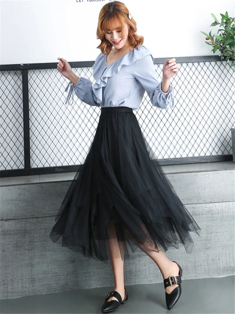 

Irregular Tulle Skirt Women Summer High Waist Skirt Up Party Petticoat Fashion Casual Style New Goth Dark