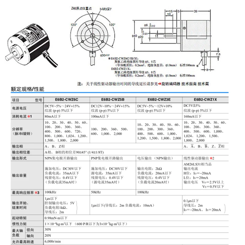 E6B2CWZ1X  Rotary Encoder E6B2-CWZ1X 2500 2000 1200 1024 1000 600 500 400 360 300 200 100 60 50 40 30 20 10P/R DC5V