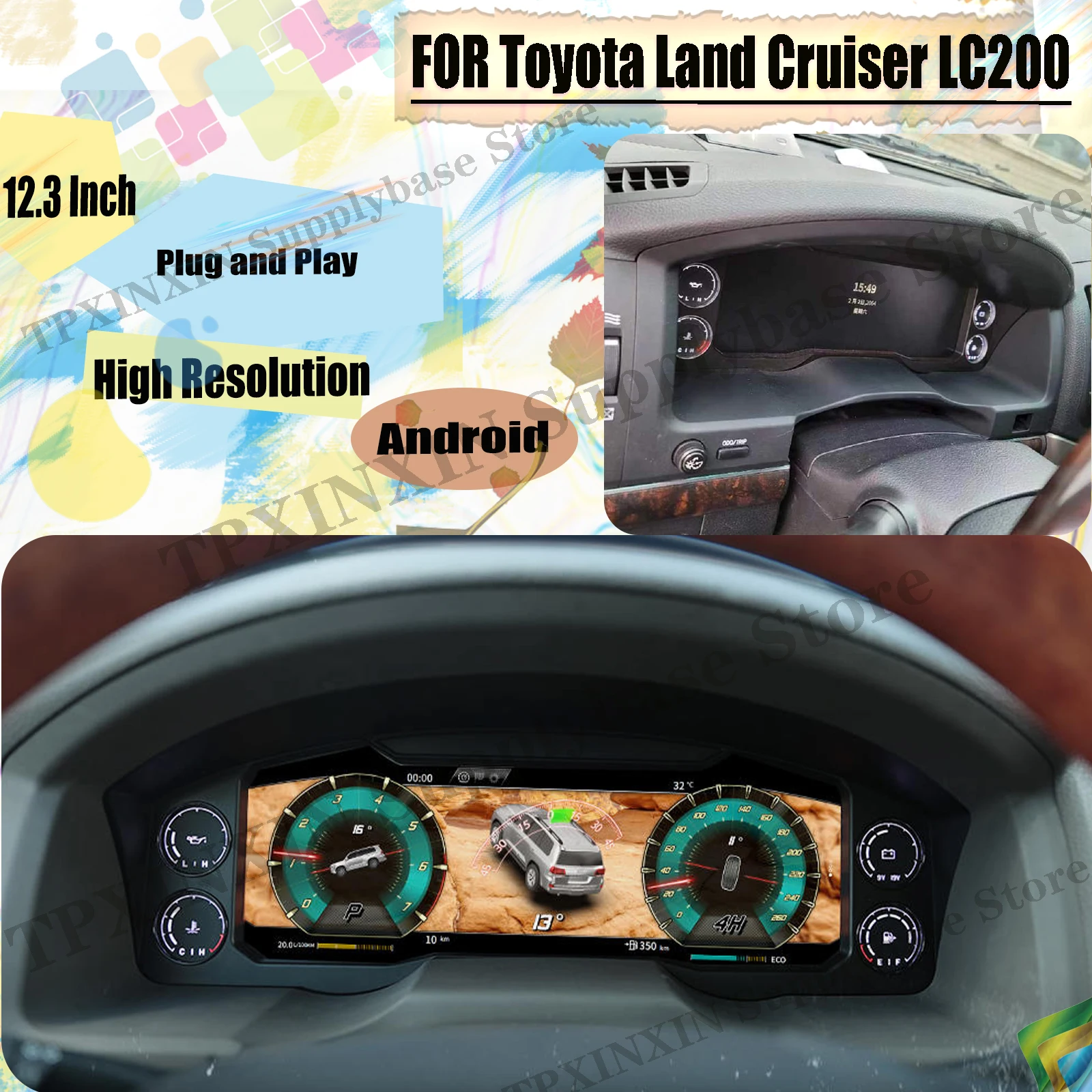 12.3 Inch For Toyota Land Cruiser LC200 2008-2019 Android Car Digital Cluster LCD Dashboard Instrument Panel Multifunctional