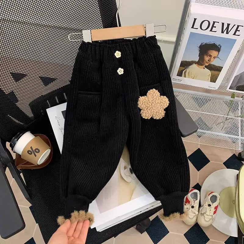 Sweatpants مبطنة بالصوف السراويل الطويلة سميكة الخريف الشتاء سروال قصير جديد المألوف Grils الأطفال كل مطابقة مريحة