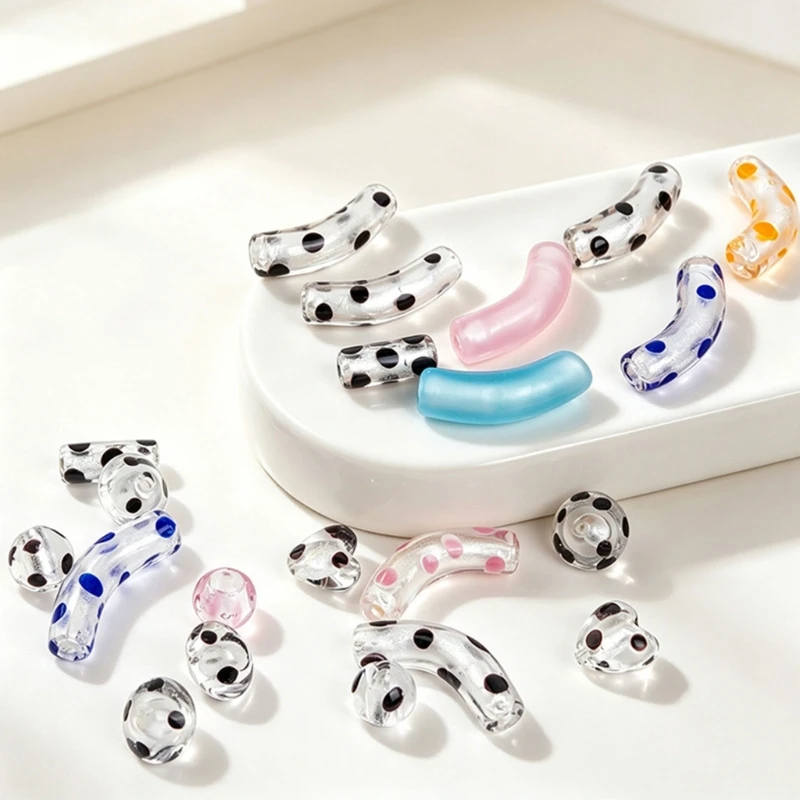 Dotted Curved Tube Beads, 10lots Glass Pieces with Through Holes for Necklaces, Bracelets, and Hanging Ornament Crafts 15UB