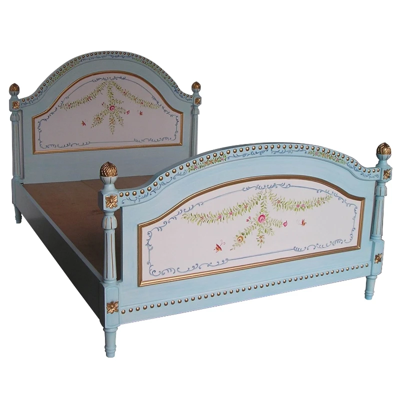 

American Furniture Mediterranean Pastoral Painted Double Bed 1.5m 1.8m Wedding Bed