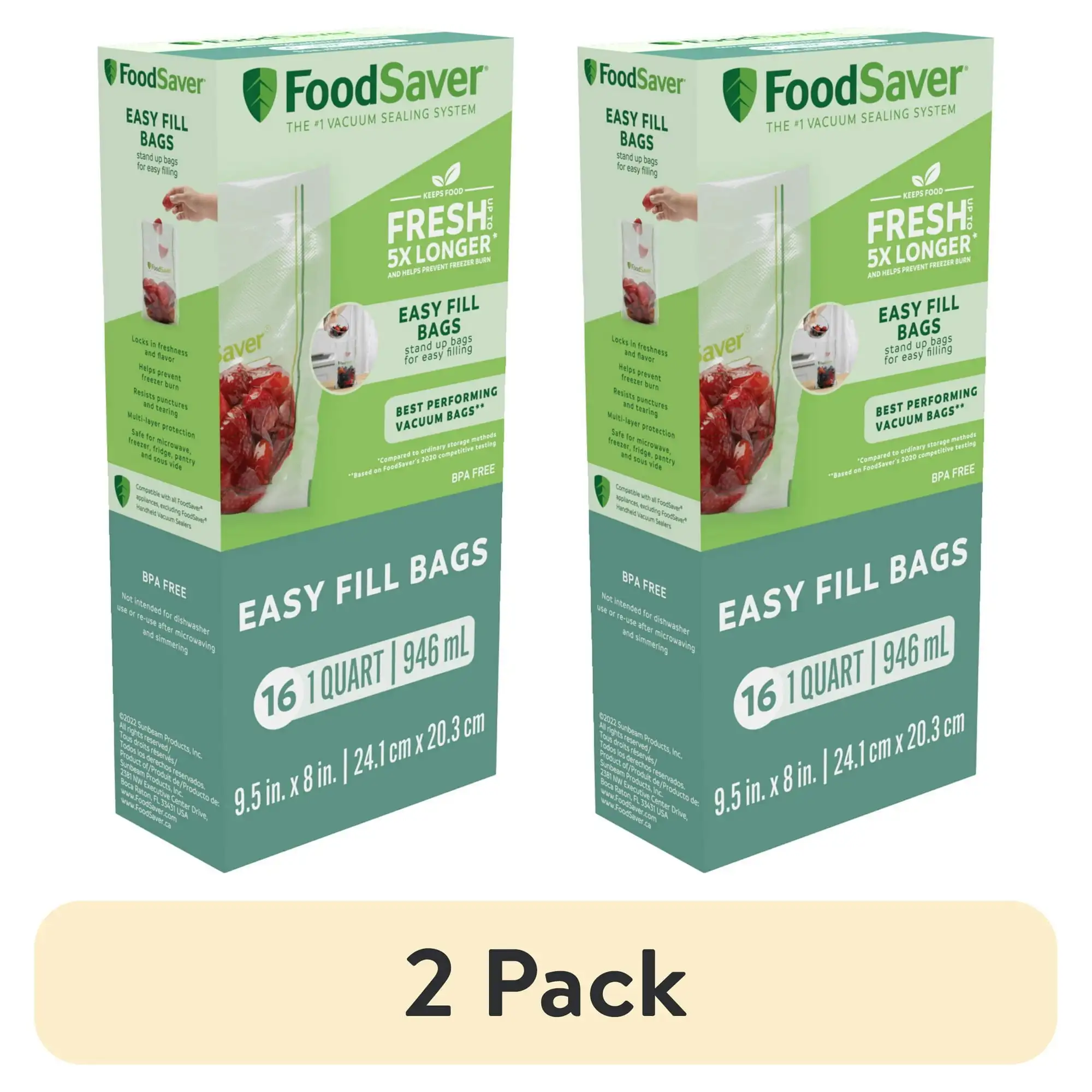 

(2 упаковки) Вакуумные герметичные пакеты FoodSaver Easy Fill, 1 литр, 16 шт.