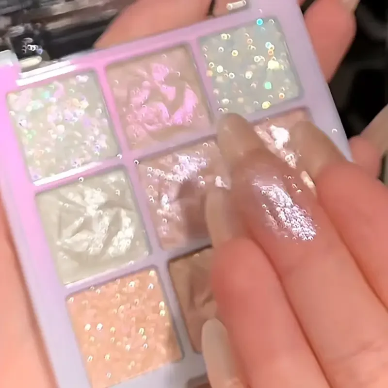 Snowflake 9-color Eyeshadow - Sparkling Pearl sequins, silver and pink tones, music festival and stage makeup, Valentine's Day