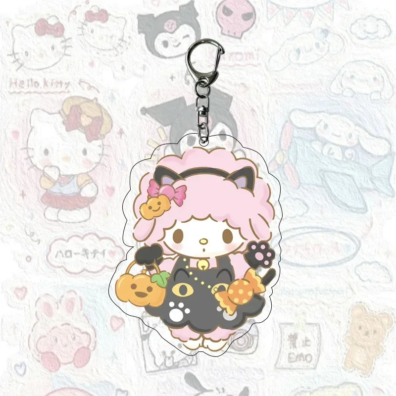 Sanrio HelloKitty  Keychain  Action Anime Figures Kuromi Acrylic Cartoon  Small Pendant Keychain Schoolbag Accesorios Halloween