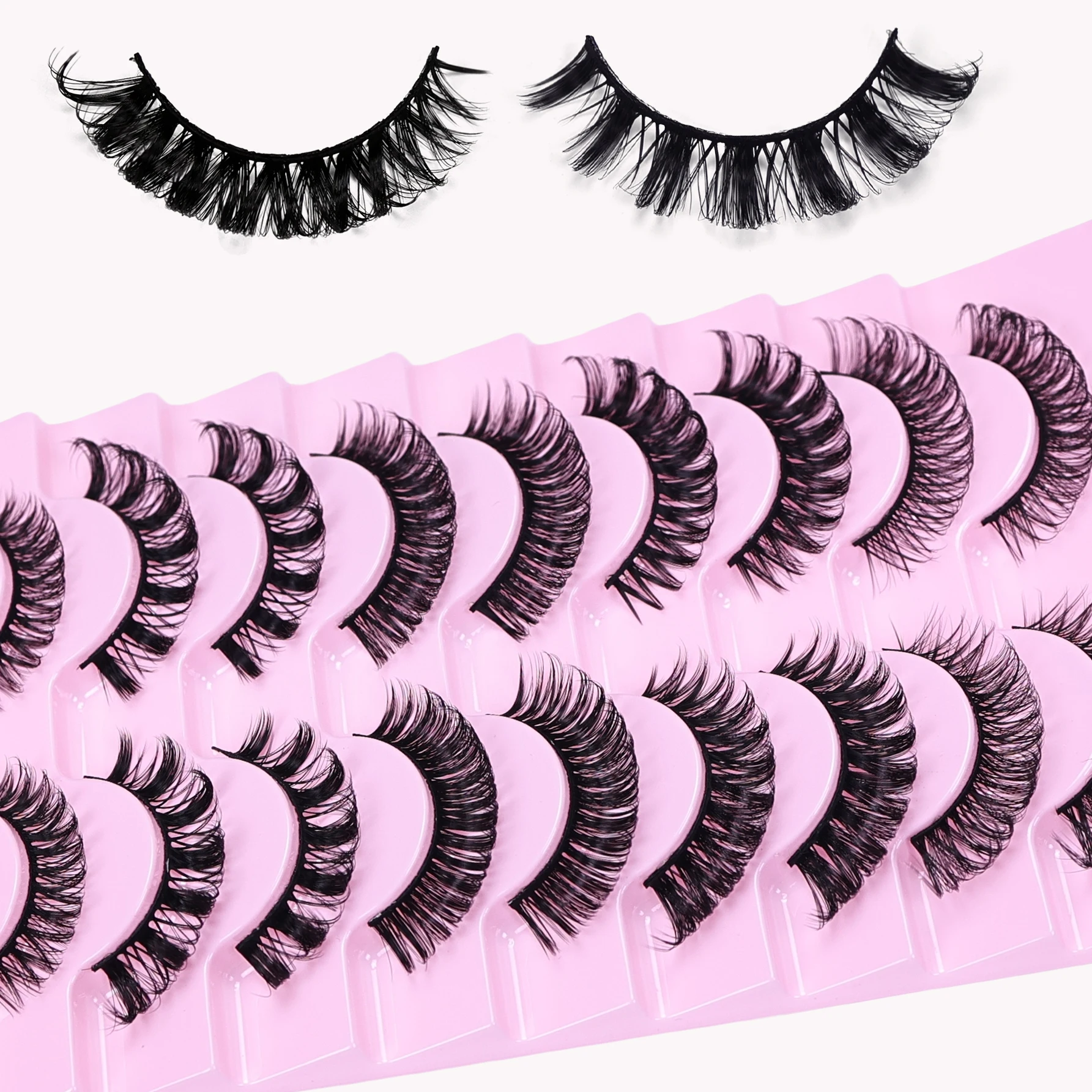 10Pairs Lashes D Curl 10-16mm Russian Lashes 3D Fake Eyelashes Reusable Fluffy Russian Strip Lashes