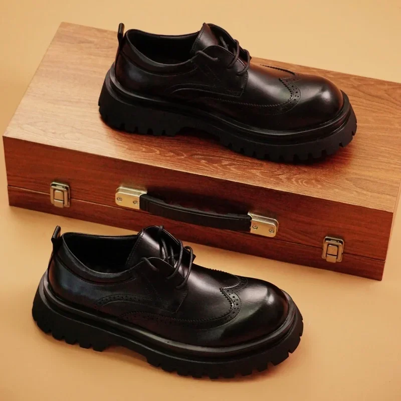 Итальянские брендовые мужские кожаные туфли на толстой подошве, износостойкие банкетные модельные туфли, увеличивающие рост, офисные мужские деловые туфли Итальянские брендовые мужские кожаные туфли на толстой подошве, износостойкие банкетные модельные туфли, увеличивающие рост, офисные мужские деловые туфли