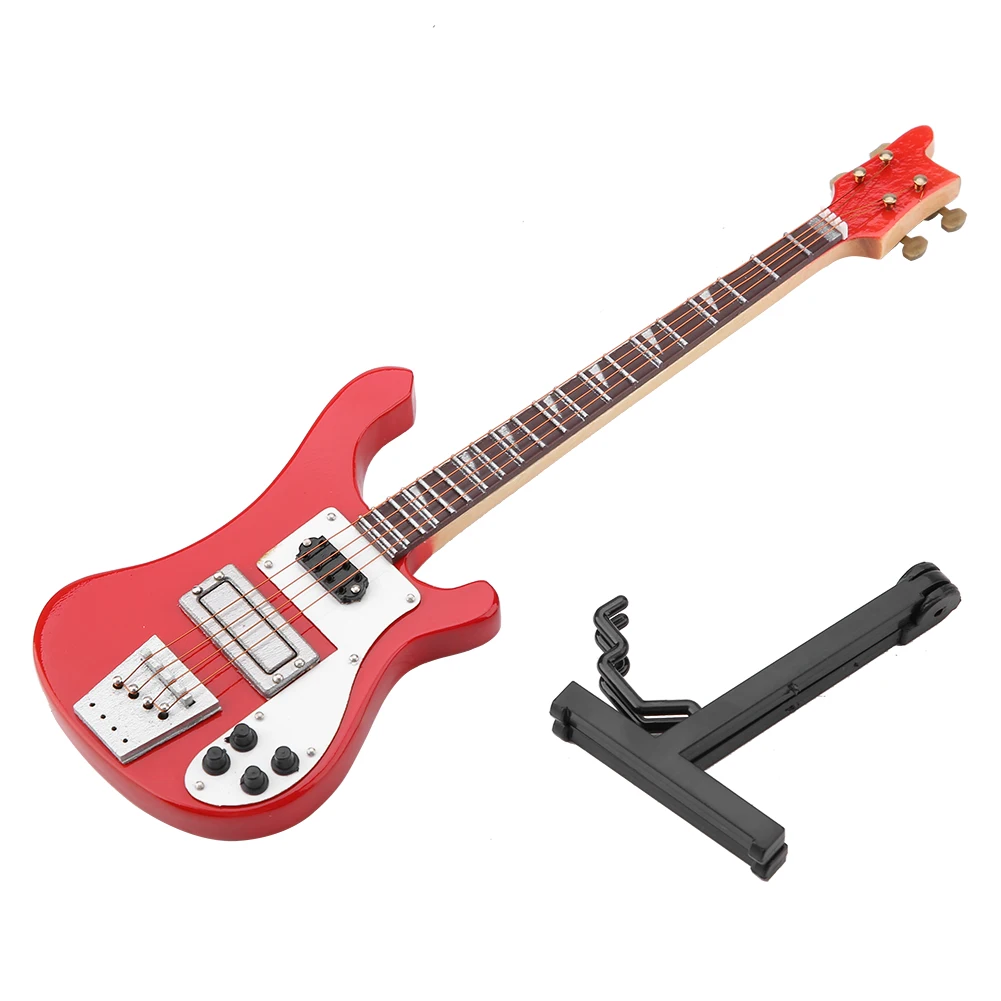 20cm Red Miniature Bass Guitar Replica With Stand And Case Instrument Model Ornaments Christmas Gift view 6