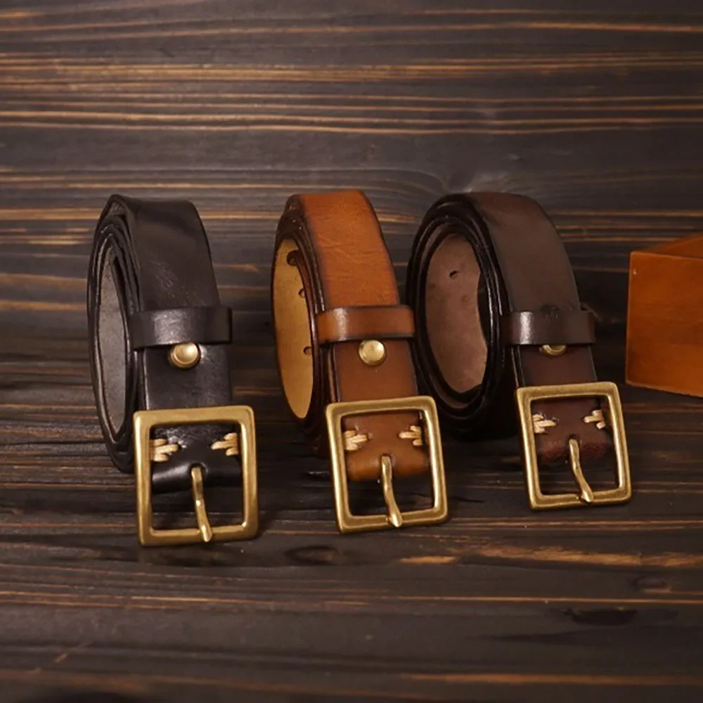 حزام جلد طبيعي أنيق ومتعدد الاستخدامات مقاس 3 سم من جلد البقر الرقيق مع إبزيم نحاسي للجينز #2
