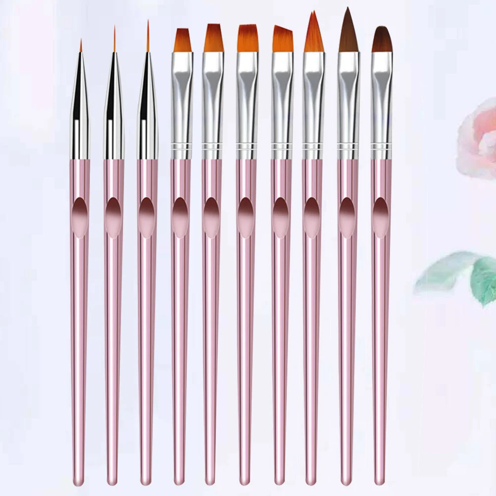 10 pçs escova da arte do prego e caneta pontilhada conjunto de cristal leve alça longa portátil ferramentas pintura do prego para uso em salão de beleza em casa