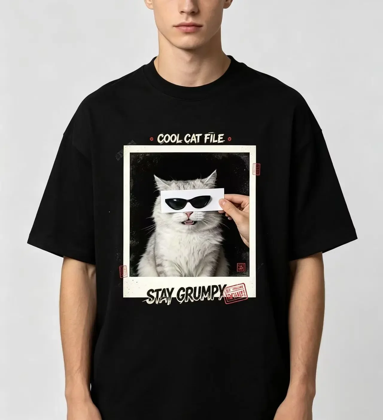Unisex Cool Cat File Stay Grumpy Graphic T‑Shirt Men Women Funny Cat Photo Print Casual Short Sleeve Street T‑Shirt