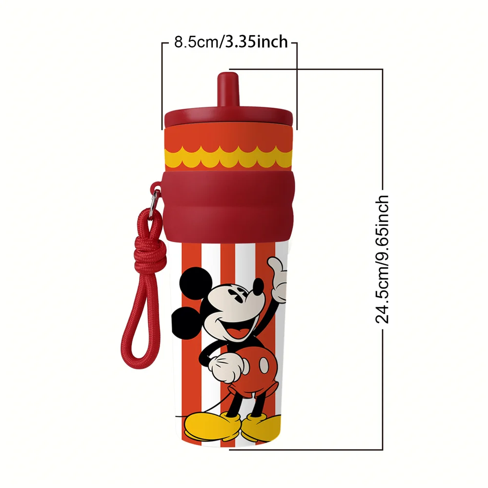 1pc 25oz Disney Mickey Mouse Stainless Steel Tumbler Insulated Travel Mug with Straw Hanging Rope Portable Cup for Car Outdoor