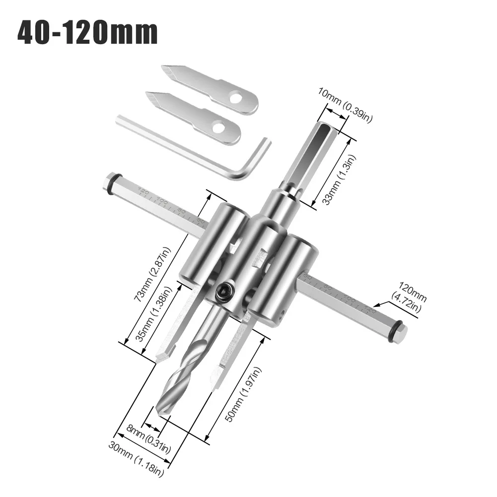Krachtige Adjustable Circle Hole Cutter 30-120/40-200/40-300mm with HSS Blades Center Drill for Woodworking