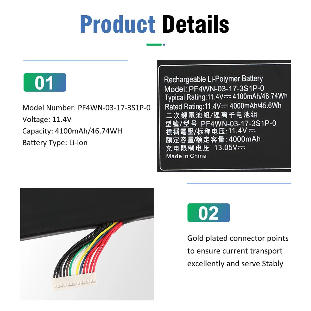 ETESBAY PF4WN-03-17-3S1P-0 Laptop Battery For Hasee KINGBOOK For MECHREVO S1 Air S2Motile M142Air ForAir For Walmart Motile M142
