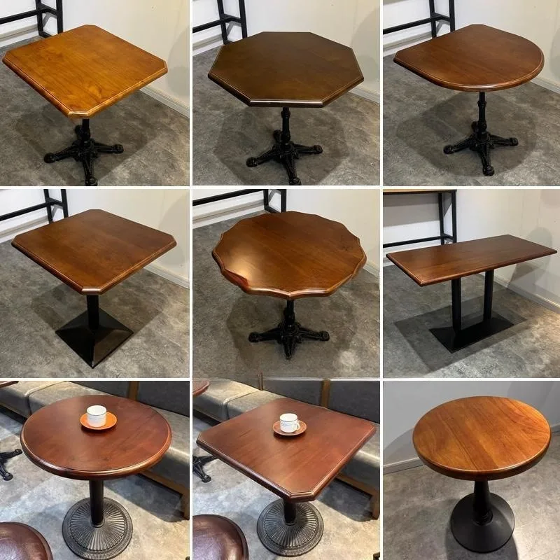 Solid Wood & Steel Modern Durable Restaurant Dining Table for Commercial Use and Home Bar