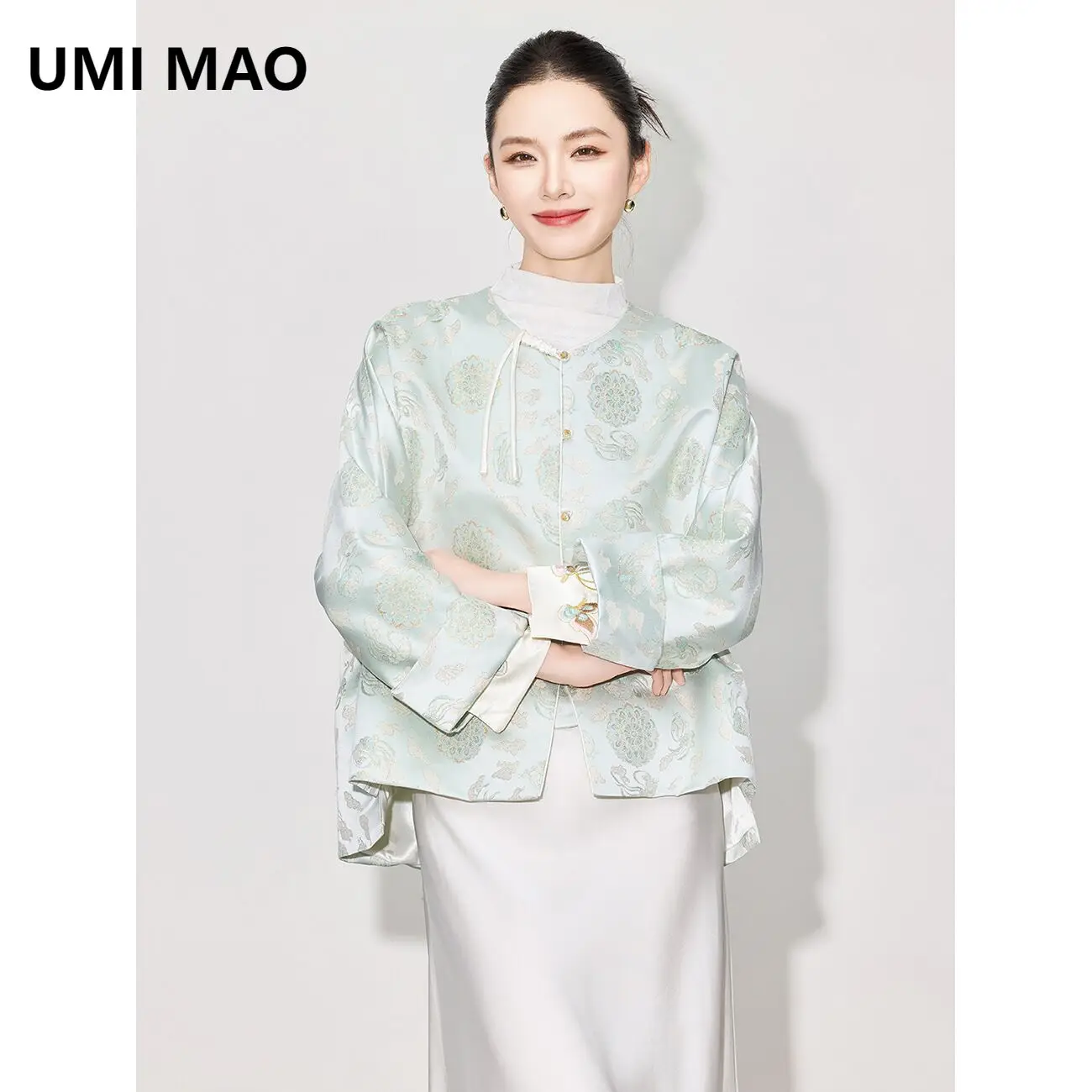 

UMI MAO New Chinese Style Coat Women Buckle Jacket For Wome Autumn Imitating Song Brocade Round Neck Top Femme Y2K
