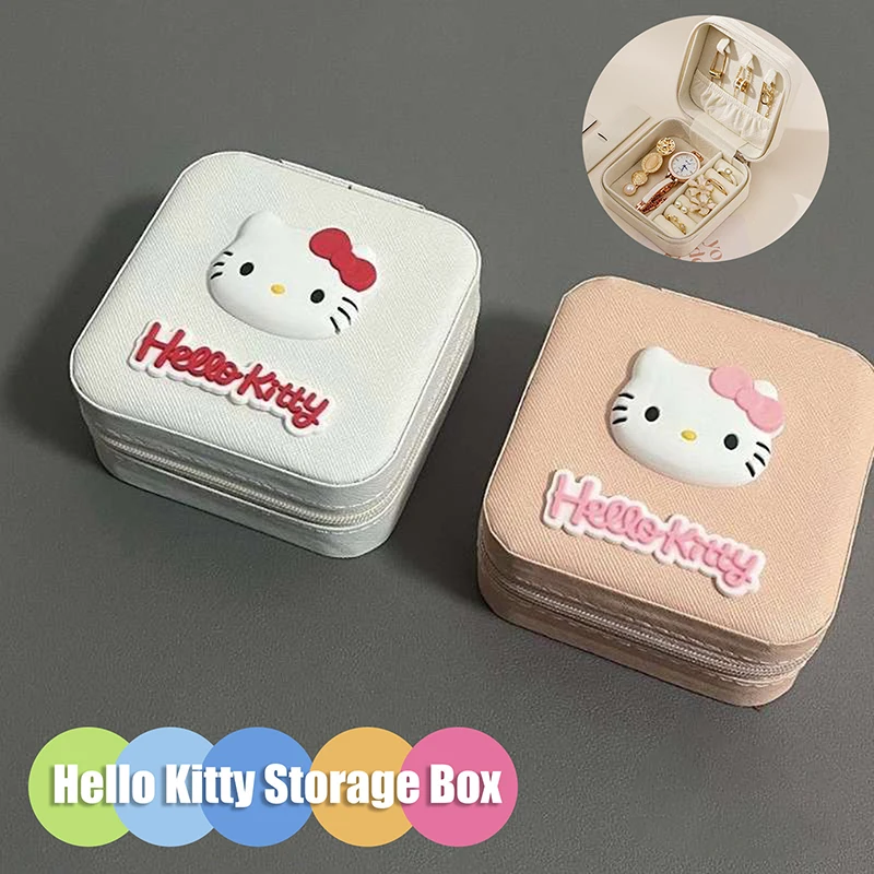 Cartoon Sanrio Hello Kitty Jewelry Case Display Box Leather Storage Organizador Multifunctional Zipper Souvenir Gift