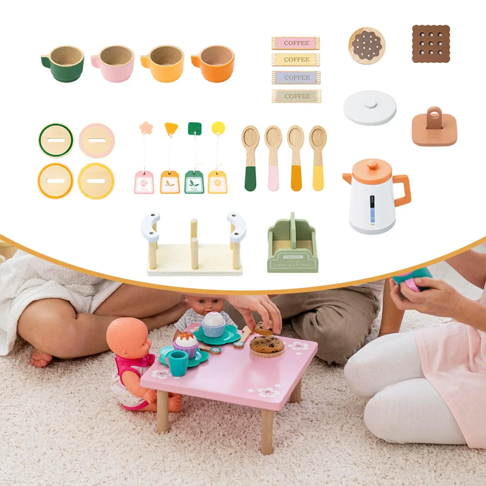 Ensemble de fête de thé de l'après-midi en bois pour petites filles, jouet éducatif de jeu de simulation