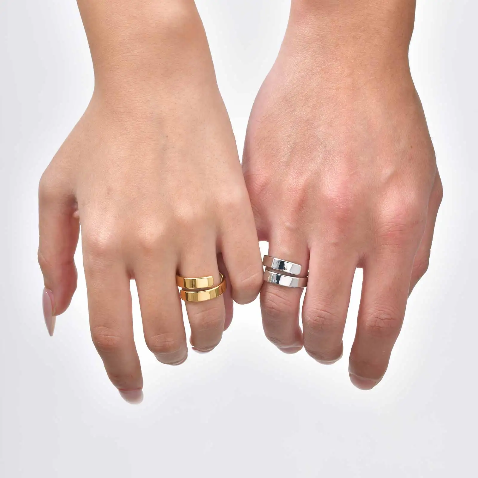 Smooth Wrap Wide Couple Ring, Stainless Steel Open Rings For Women Men, Wedding Jewelry Gifts to Lovers