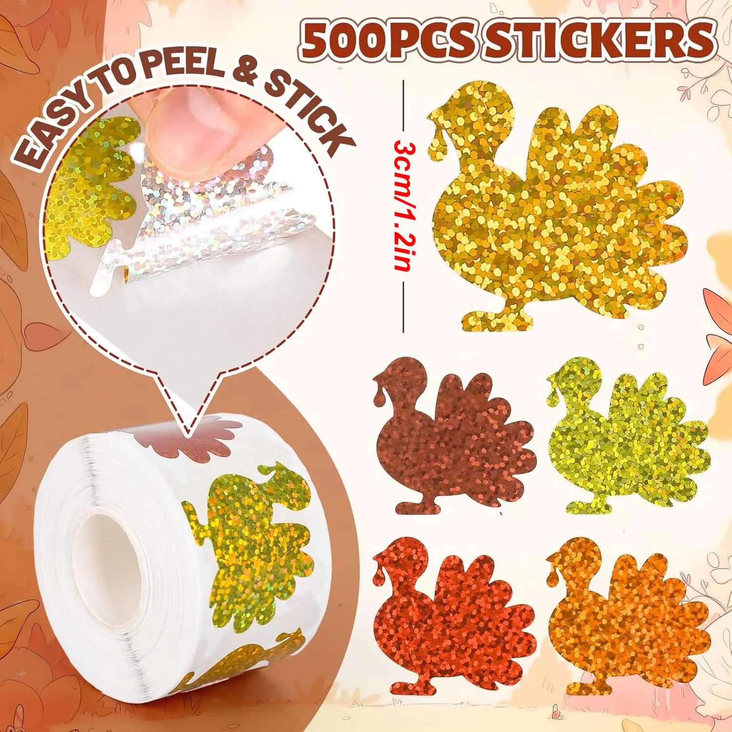 500Pcs 1.2in Multicolor Turkey Holiday Atmosphere Gift Decoration Stickers Thanksgiving Holiday Atmosphere Decorative Gift Stickers Perfect for Holiday Decoration Gift Card Boxes Holiday Gift Decoration Stickers