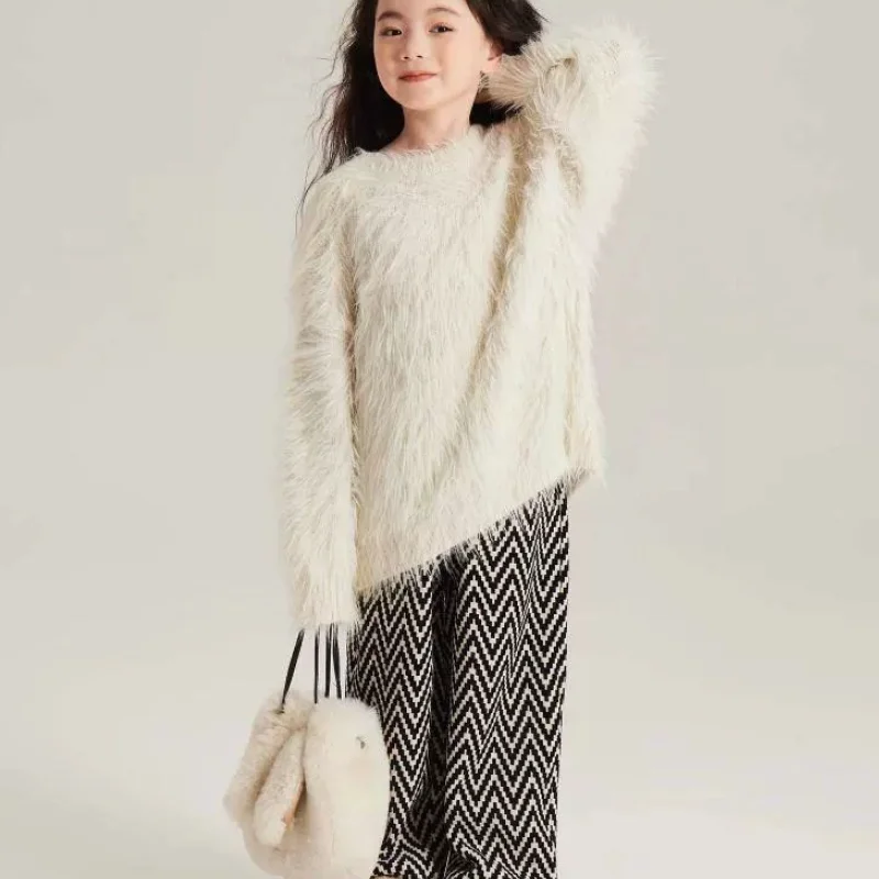Kawaii Casual Long Pants Fashion Children S Clothing Girls Pants Winter New Style Baby Girl Fashion Wide Leg Pants Fleece Lined