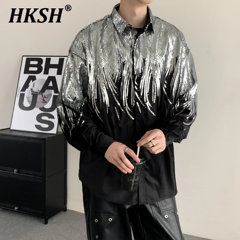 HKSH Spring Autumn New Men's Tide Dark Patchwork Shirts Niche Design Nightclub Long Sleeved Loose Concert Party Costumes HK2376