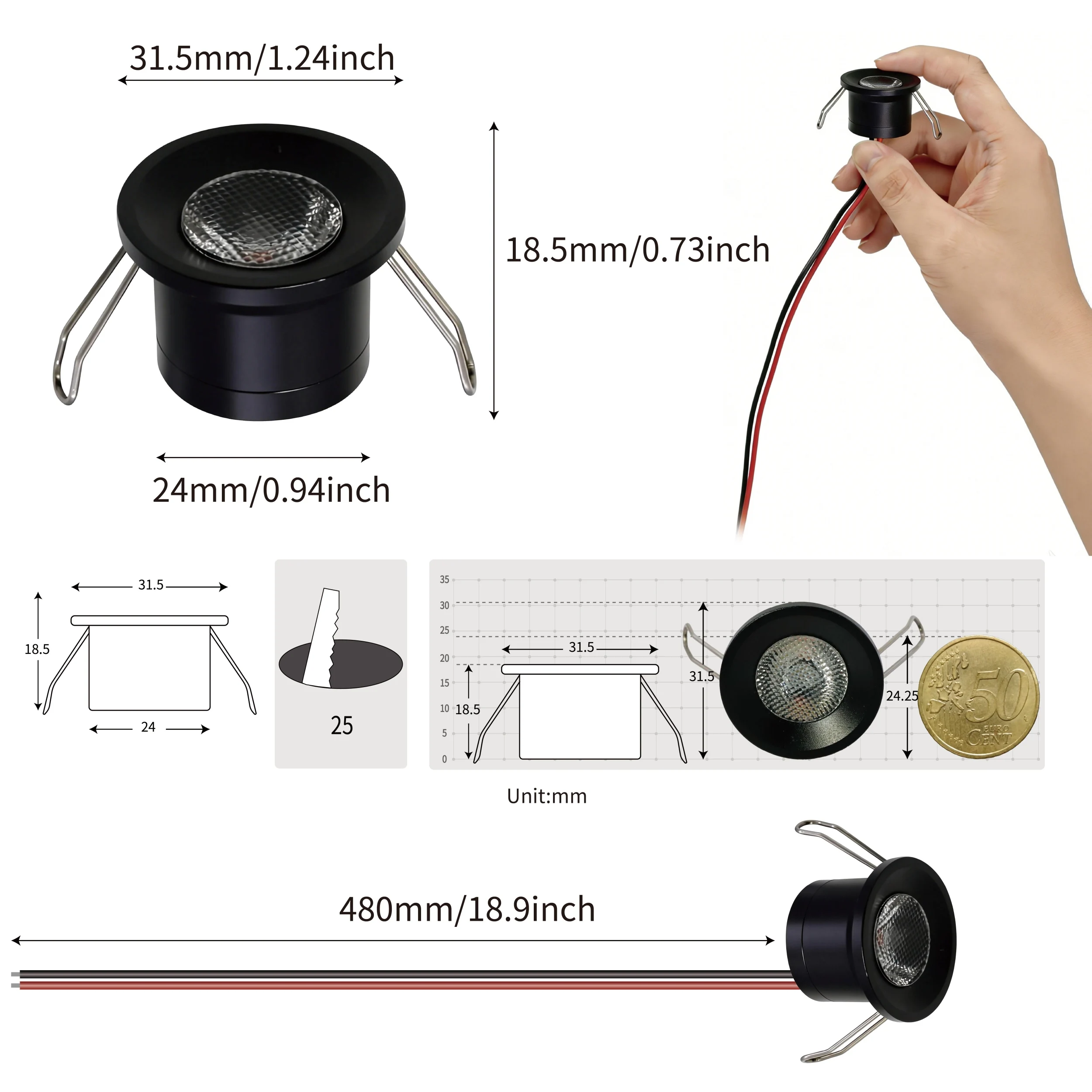 2W Mini LED Spot Light 12V Ceiling Spotlight Dimmable Cabinet Showcase Lamp IP65 Focos Downlight Stair Indoor Corridor Lighting