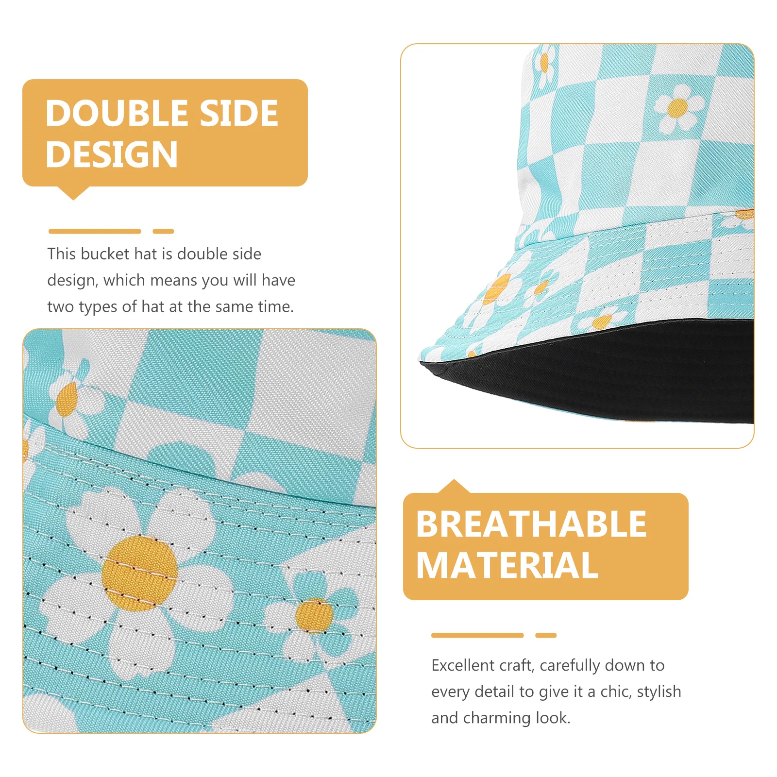 

Women Bucket Hats Summer Sun Hat Ladies Vacation Adjustable Brim Gardening Travel Fishing 56 58cm Head Circumference Double Side
