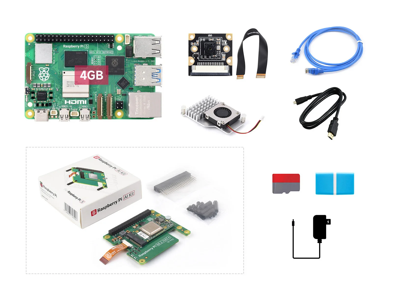 

Raspberry Pi AI Kit, Options for Kits and 2GB/4GB/8GB RAM, Hailo-8 AI Kit 26 TOPS/ 13 TOPS computing power Raspberry Pi AI Kit