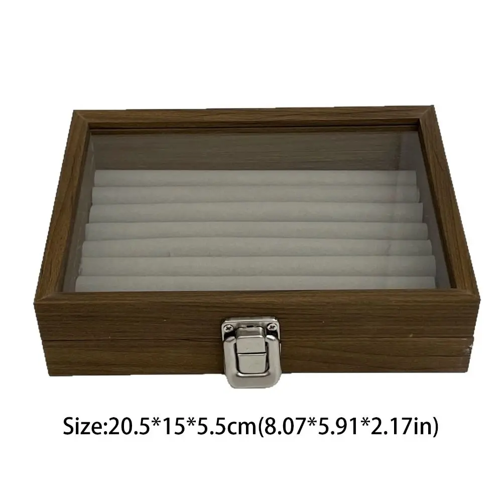 사각형 나무 보석 상자 대용량 유리 뚜껑 보석 디스플레이 트레이 보석 디스플레이 귀걸이 반지 디스플레이 홀더