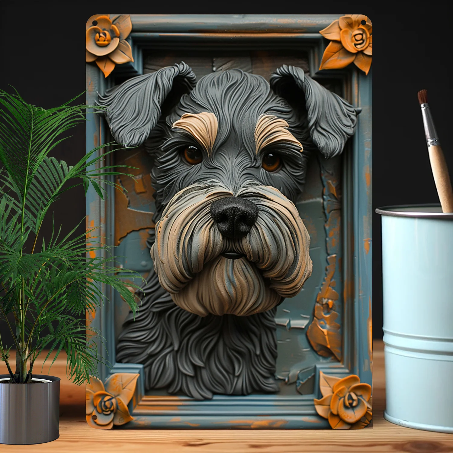 Miniature Schnauzer 2D Effect Sign, Moisture-Resistant Wall Art for Home, Gym, Garden - Durable Outdoor Decor, Father's Day Gift