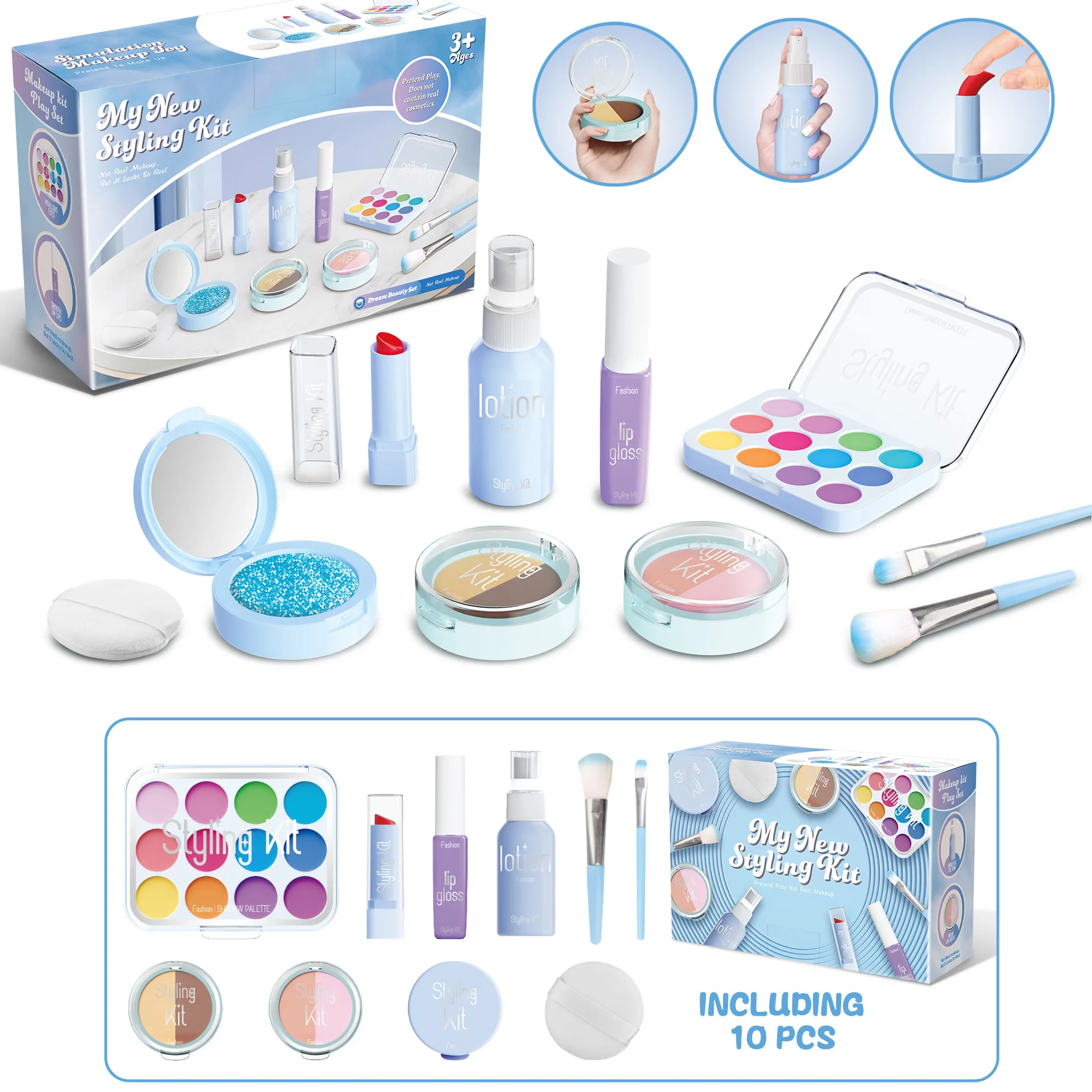 Realistic Pretend Play Makeup Set for Girls - Safe Non-Apply Cosmetic Kit for Kids Role Play and Immersive Beauty Experience