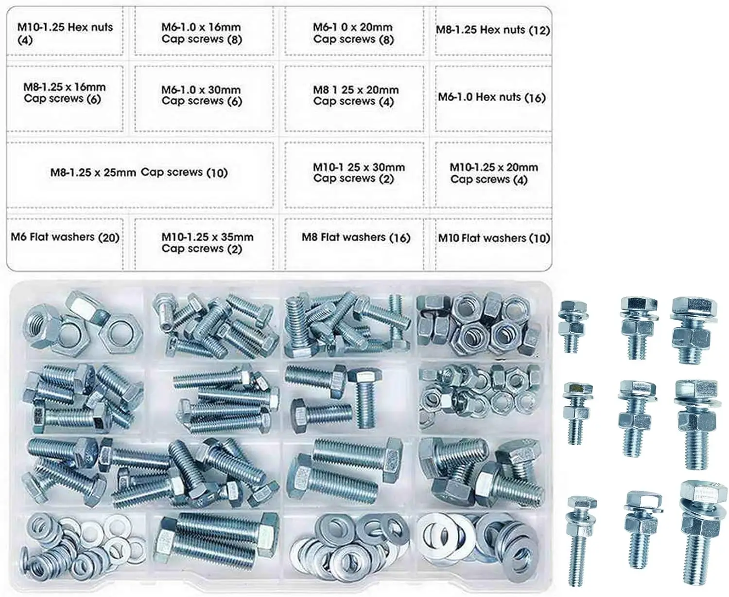 Hex Bolts M6 M8 M10 and Hex Nuts and Washers Set Kit,Nuts and Bolts Assortment Kit, Assorted Nuts and Bolts, Nut Bolt