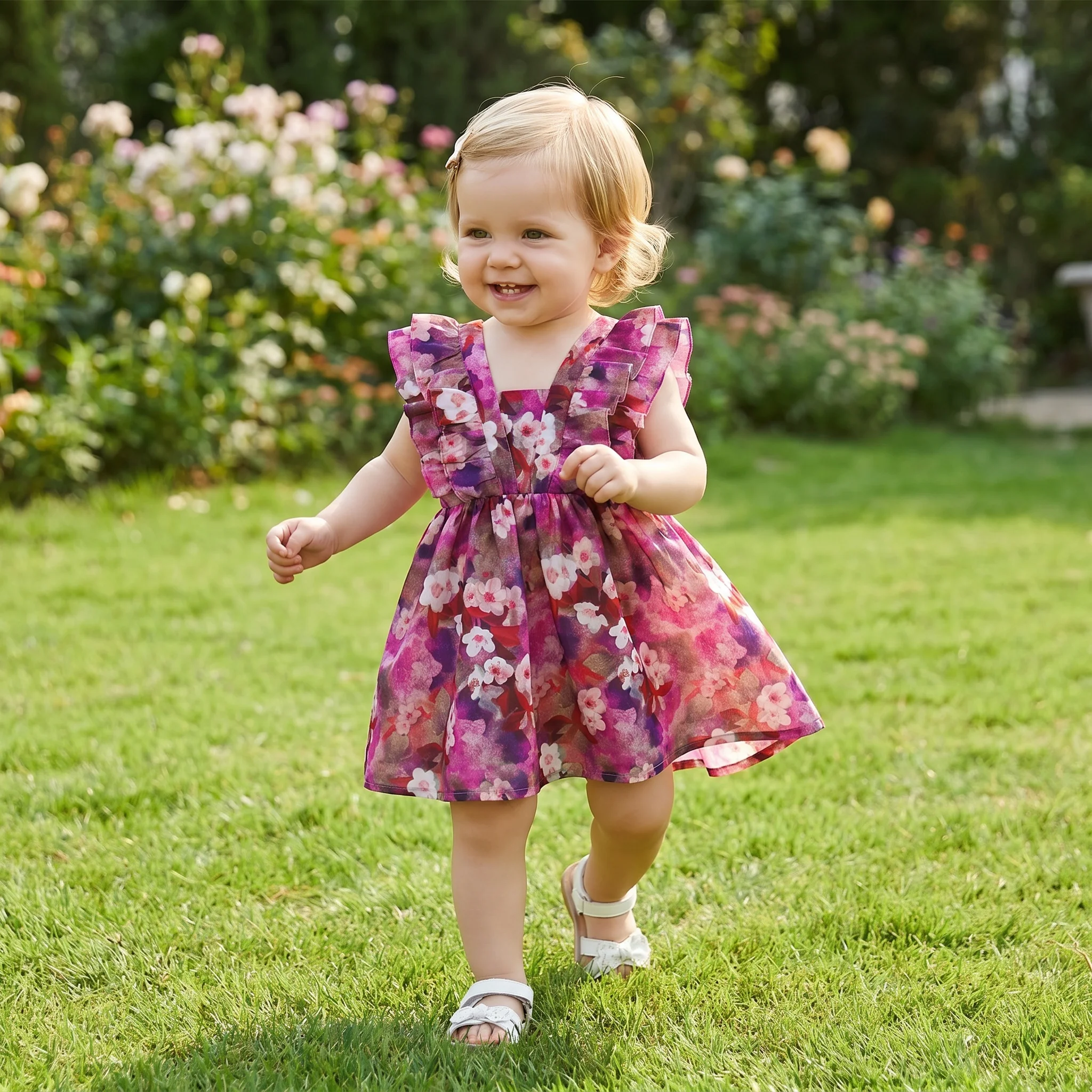 Baby Girl Purple Flower Dresses Summer Children Sleeveless Costume Fashionable Kid Wear Comfortable Newborn Cotton Dress Toddler