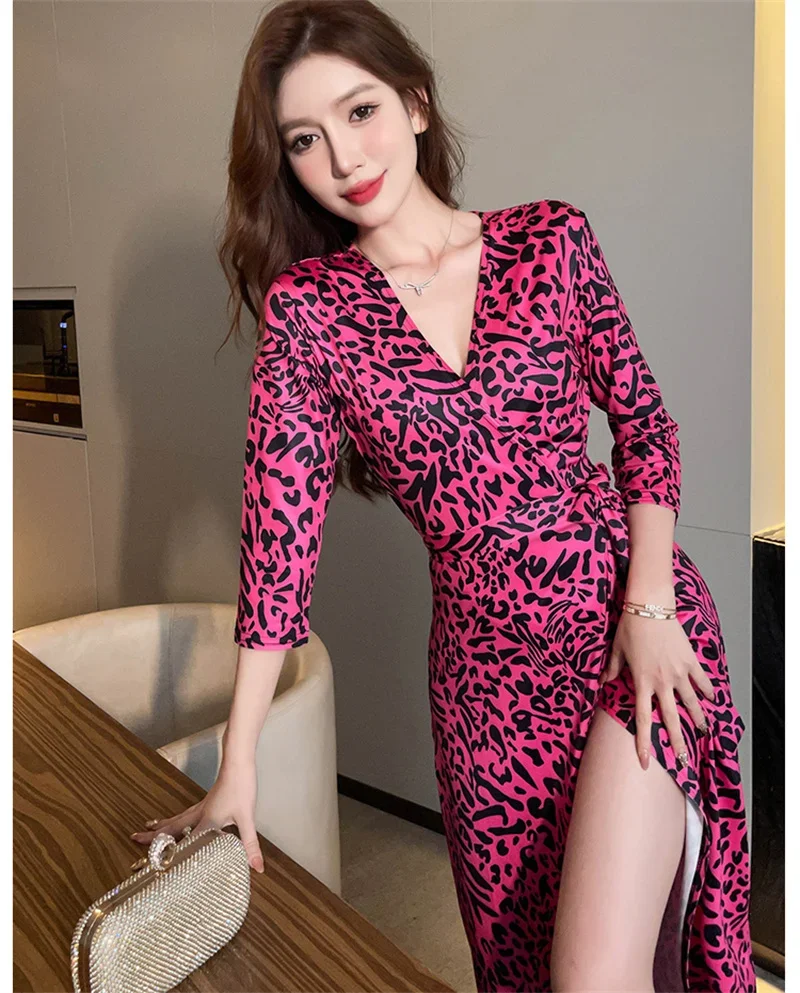 roupas feminina Spring Summer Autumn New Long Wrap Dresses for Women Casual Fashion Printing Bandage Dress on Vacation Wholesale