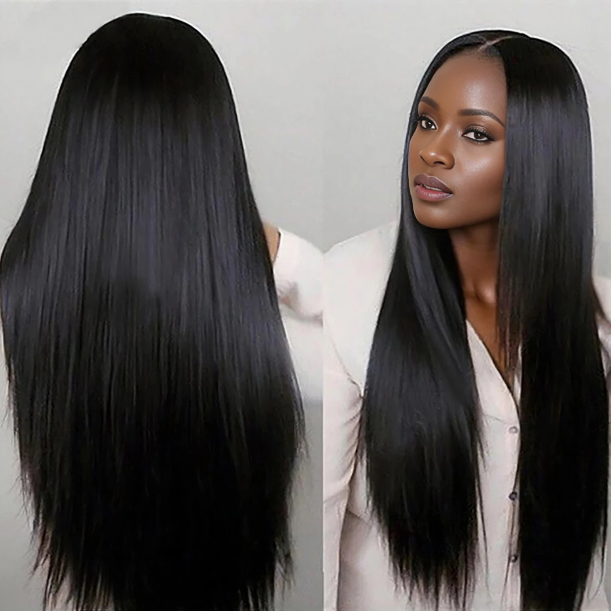 

European and American women's fashionable wig, African split straight hair wig, headband Synthetic fiber wig