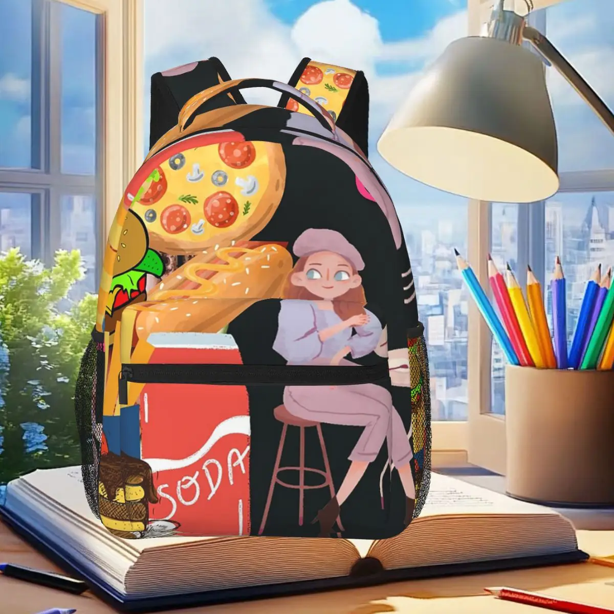 

Foody Girl Student Backpack School Bag Hiking Travel Daypack for Men Women Fashion Bookbag Shoulder Bags