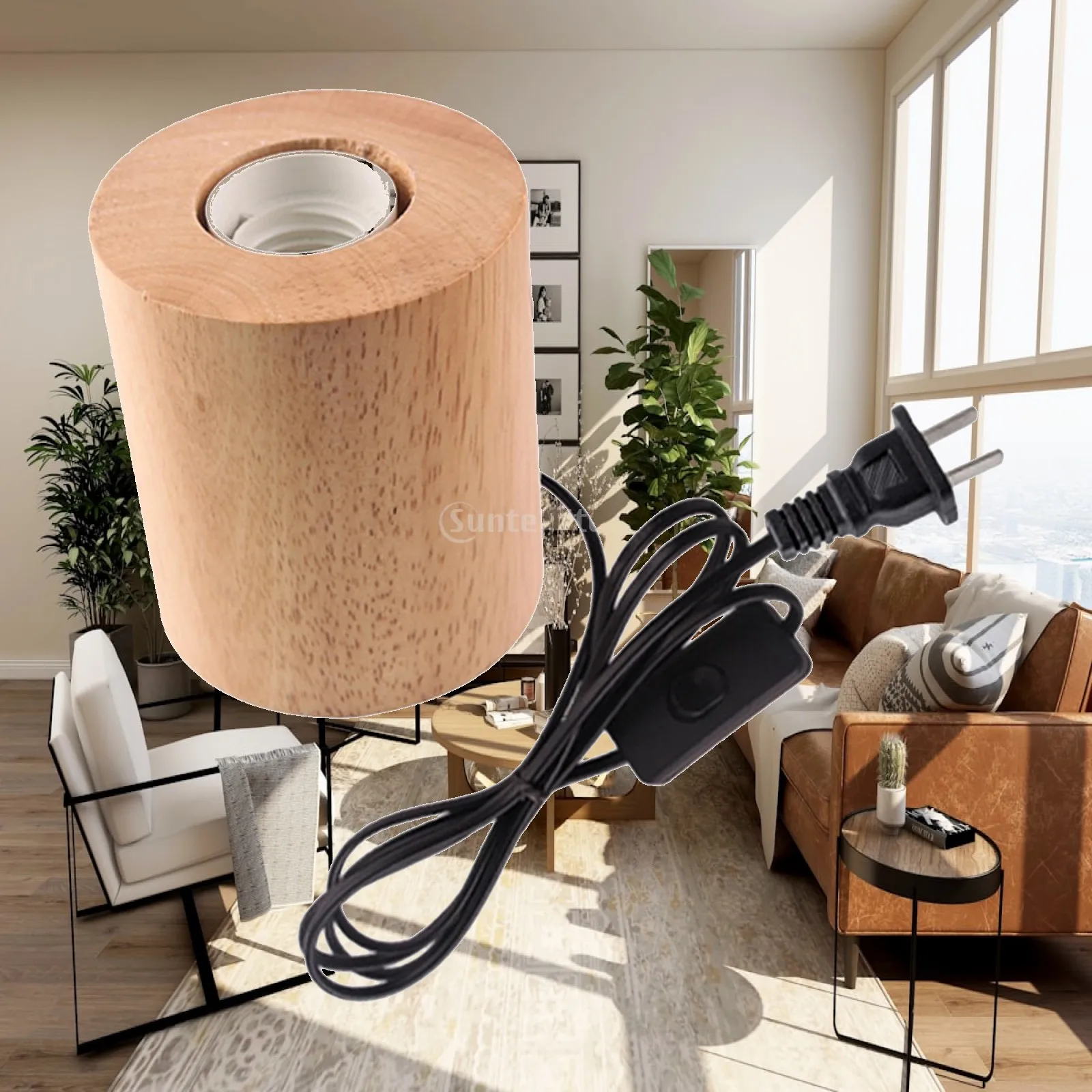 Retro Style E27 Wooden Base Desk Lamp Night Socket Holder Reading Desk Light for Living Room Study NightStand Office Decor