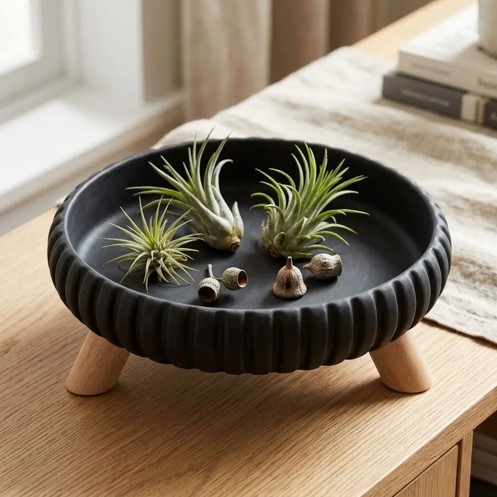 3D-Printed Three-Legged Storage Tray Round Artistic Key Trinket Jewelry Tray Plastic Rippled Desk Decorative Plate Dresser Top
