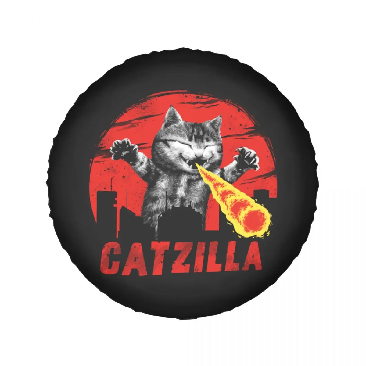 Cubierta de neumático de rueda de repuesto Catzilla Cat Feline Flaming Monster para Jeep Pajero Funny Kitten Neko Comic accesorios para vehículos