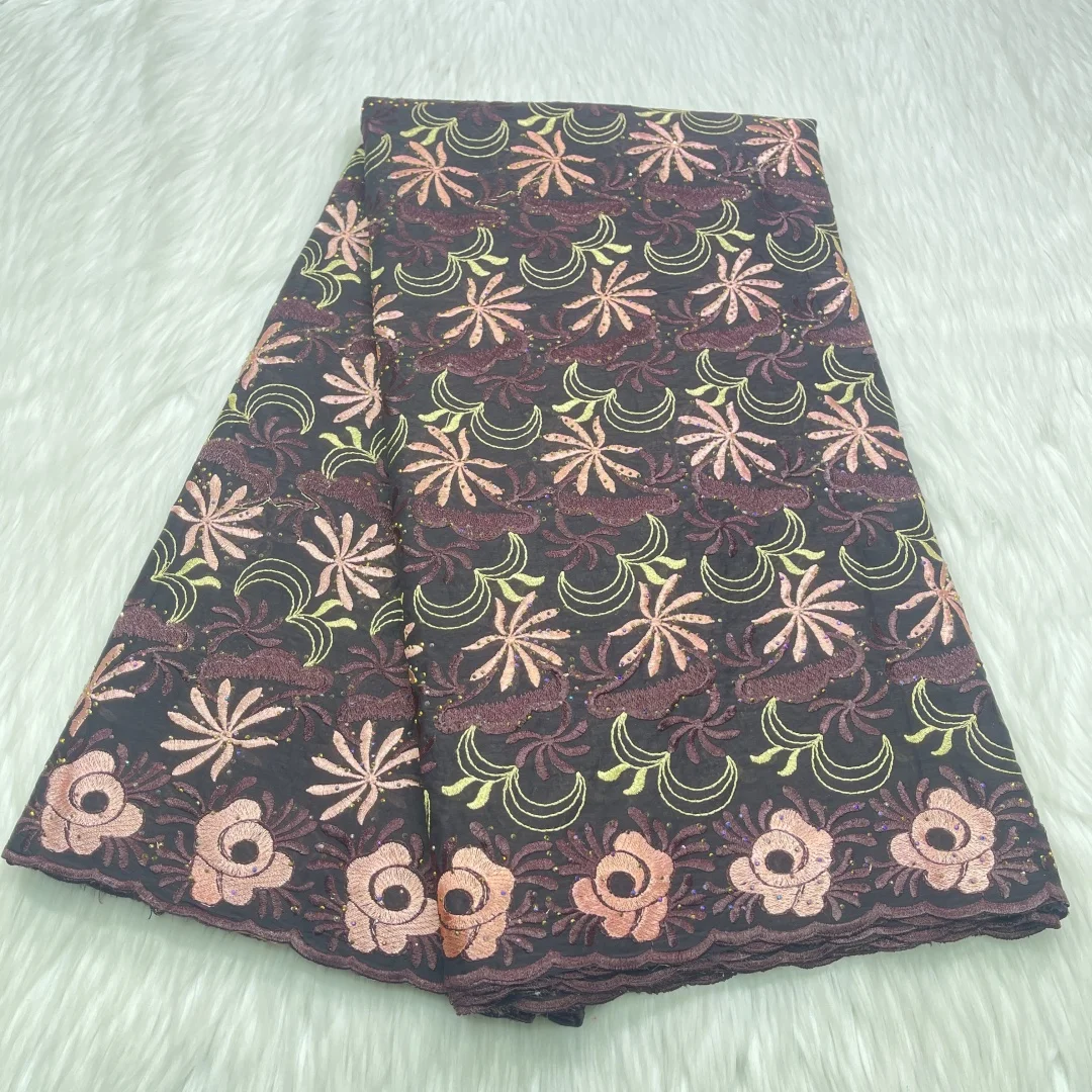 2025 アフリカレース生地高品質レース刺繍スイスボイルレーススイスドライレースドバイスタイル 5 ヤード B27-3