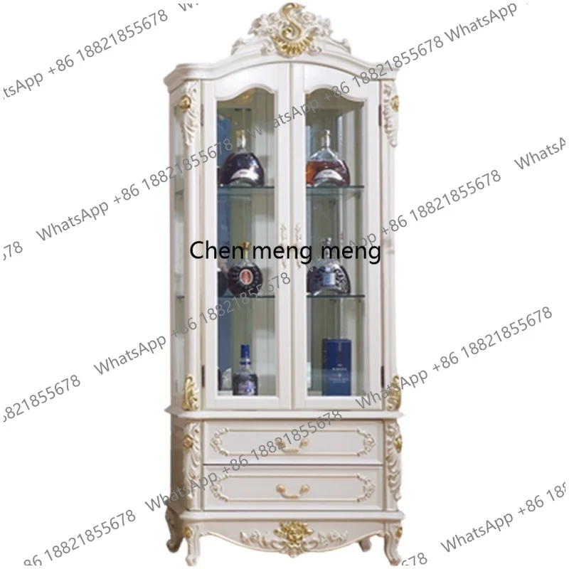 European single door glass solid wood carving flower wine cabinet locker American restaurant double door display cabinet