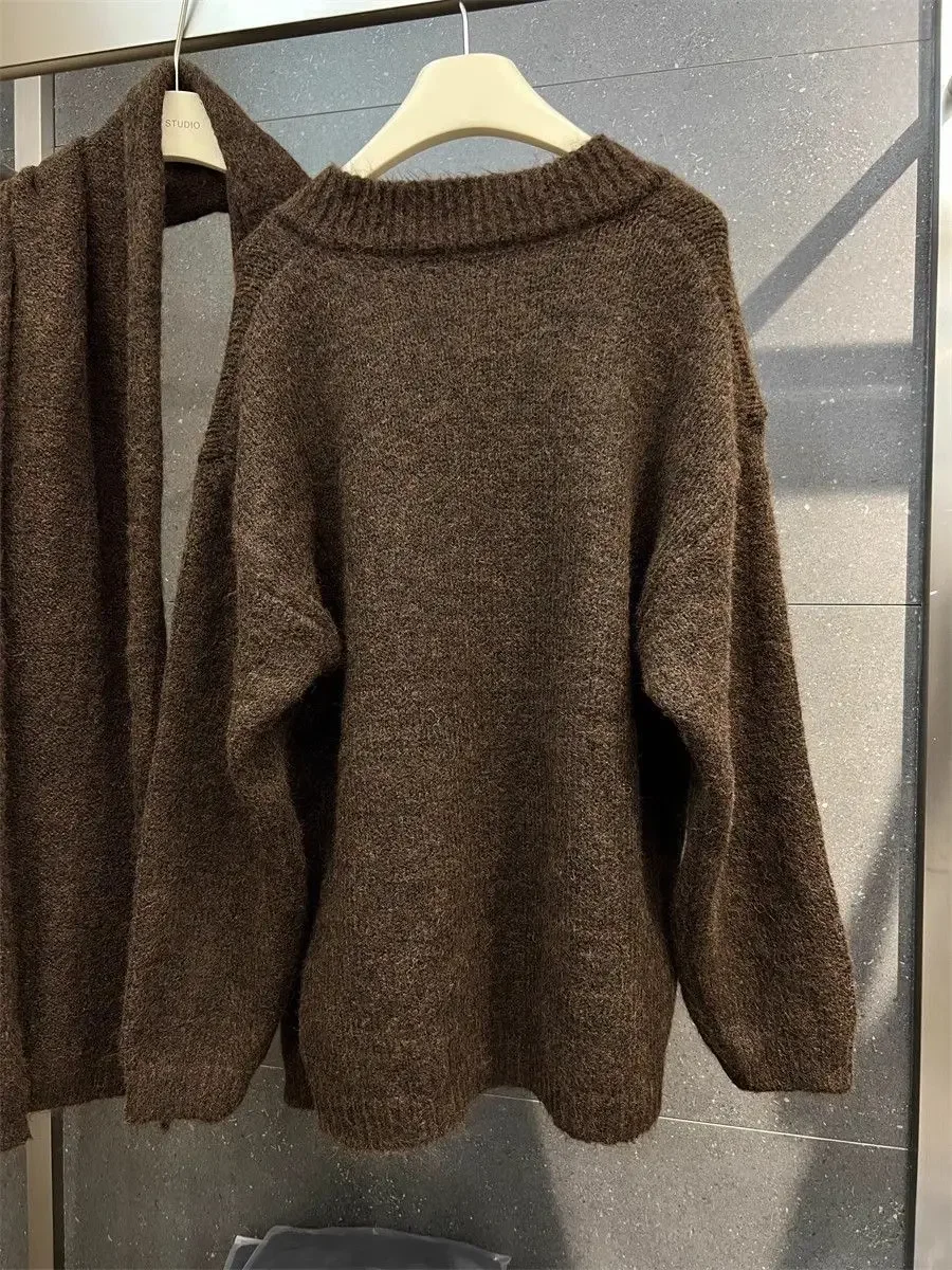 

Шарф-пуловер, свитер, женский внутренний слой, зимний вязаный топ TADANNU, комплект из двух предметов, модный и ленивый стиль