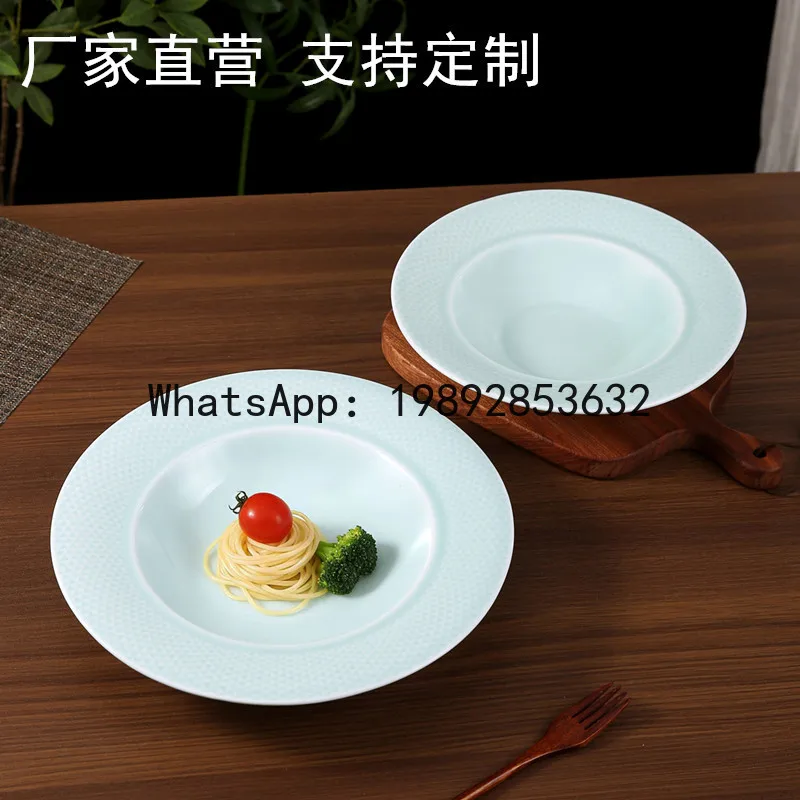 

Celadon diamond pattern straw hat pasta plate, ceramic deep soup hot and cold dish plate