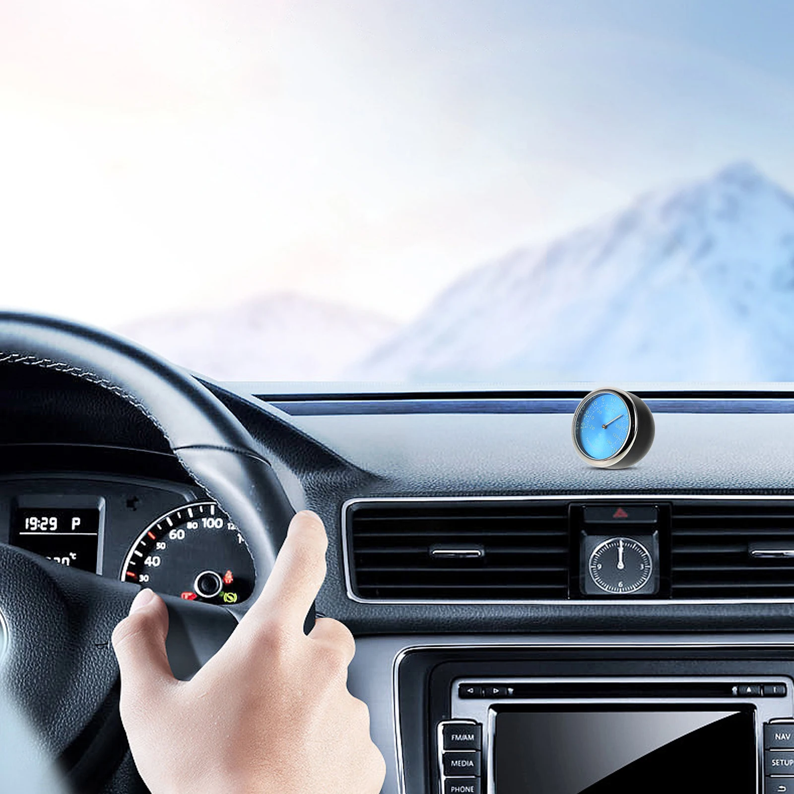 

Luminous Car Dashboard Thermometer Clock Blue Digital Temperature Monitor Auto Interior Gauge Real-Time Climate Control Temp