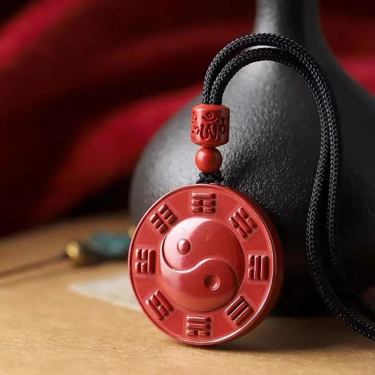 New Natural High Content Emperor Sand Tai Chi Bagua Handmade Pendant Fashionable Couple Same Style Vermilion Pendant Jewelry