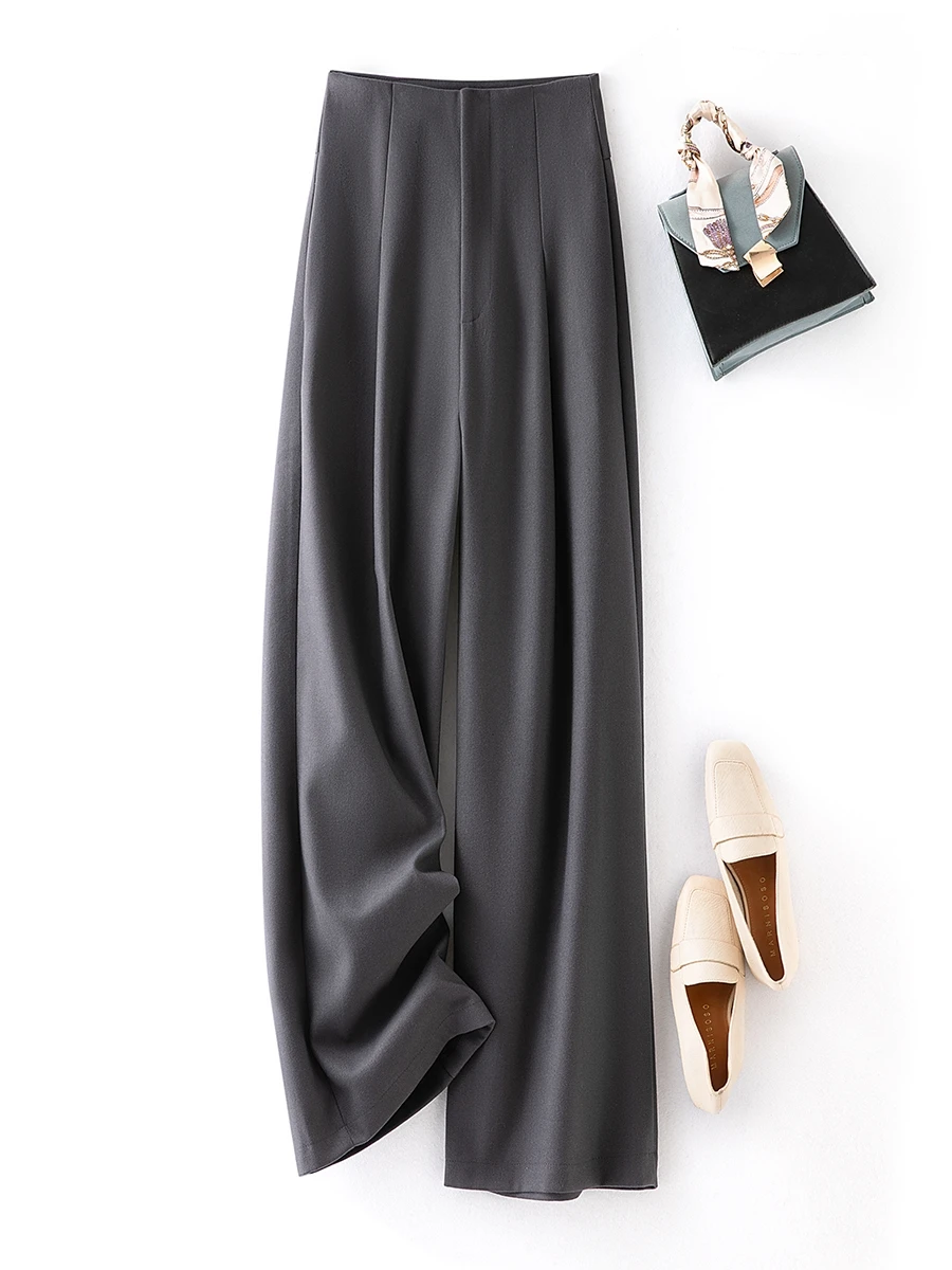 

High Waist Wide Leg Pants Women's Autumn Winter Fce Lined Straight Leg Floor Length Trousers Faionable Cotton Suit Pants