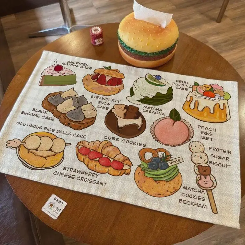 VIKAMA Kawaii Cartoon Dessert Cupcake Pastry Table Mat Placemat Counter Pad Kitchen Decor Dining Room Soft Durable Cozy Washable