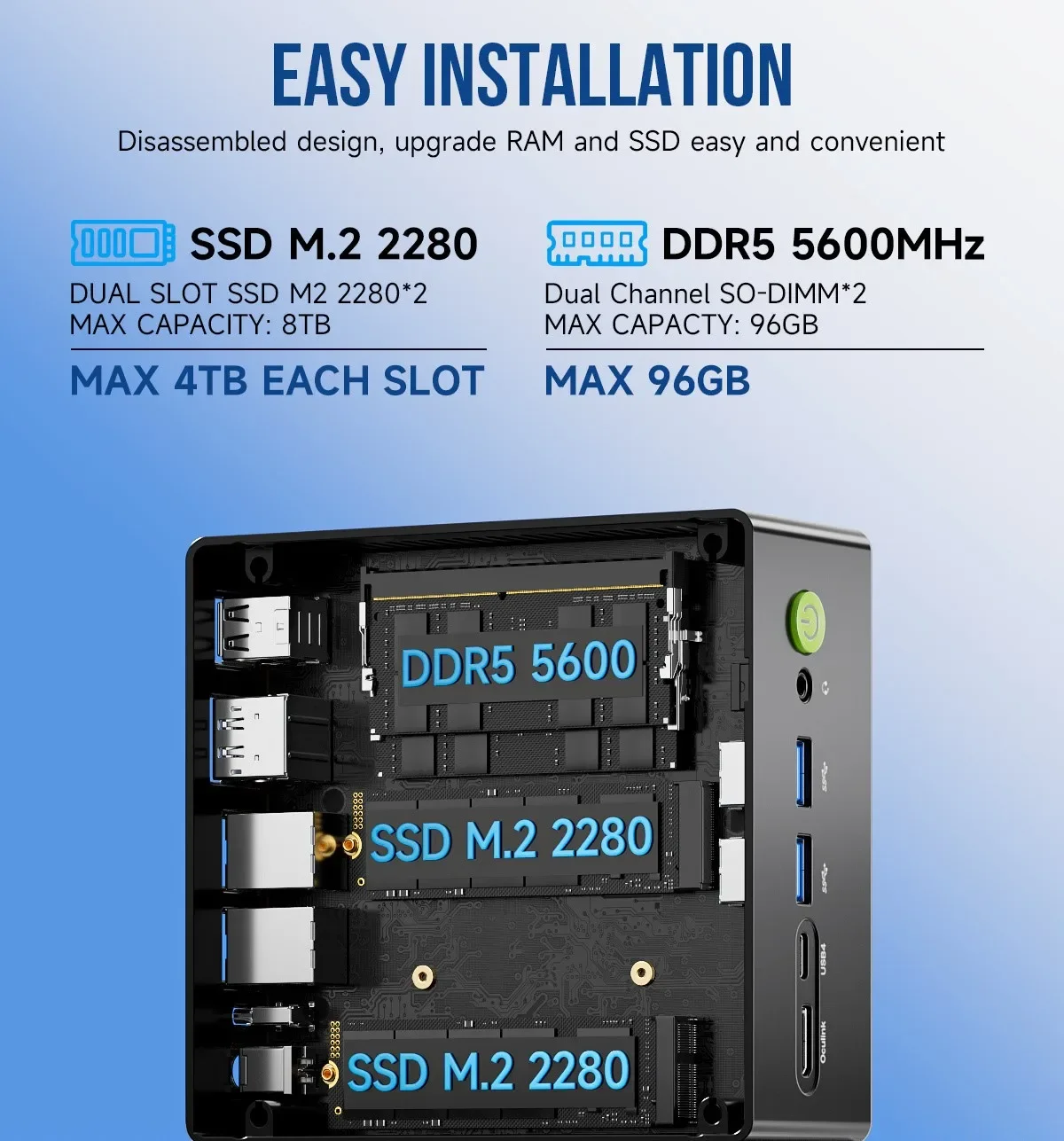 GMKtec K8 Plus Ryzen 7 8845HS MINI PC Windows 11 Pro DDR5 5600Mhz PCIe4.0 Nvme SSD WIFI6 BT5.2 Mini PC Gamer Computer