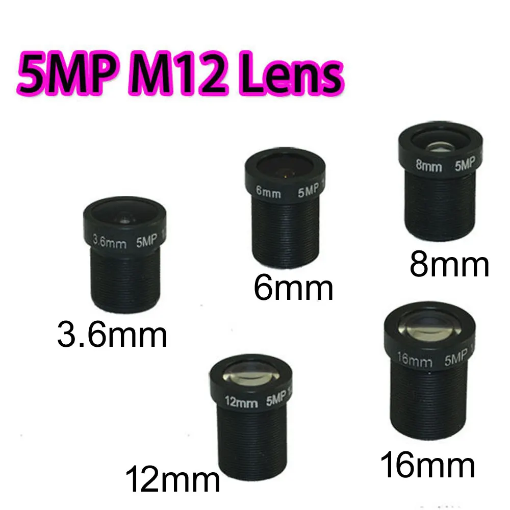 

5MP HD 3.6/6/8/12/16MM M12x0.5 F2.0 MTV Fixed Iris IR Board CCTV Camera Lens